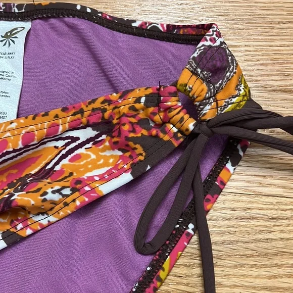 Athleta bikini bottom paisley print brown/orange/raspberry/purple/cream 2 ties - Picture 3 of 6